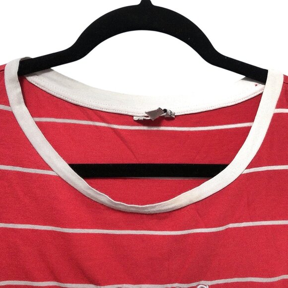 GUESS Red White Striped Logo Print Front Scoop Neck Short Sleeve Top M - Picture 4 of 6
